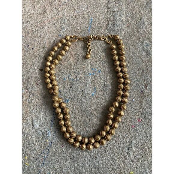 Vintage Necklace Collar Gold Plated Engraved Beaded Double Layer - Picture 8 of 8